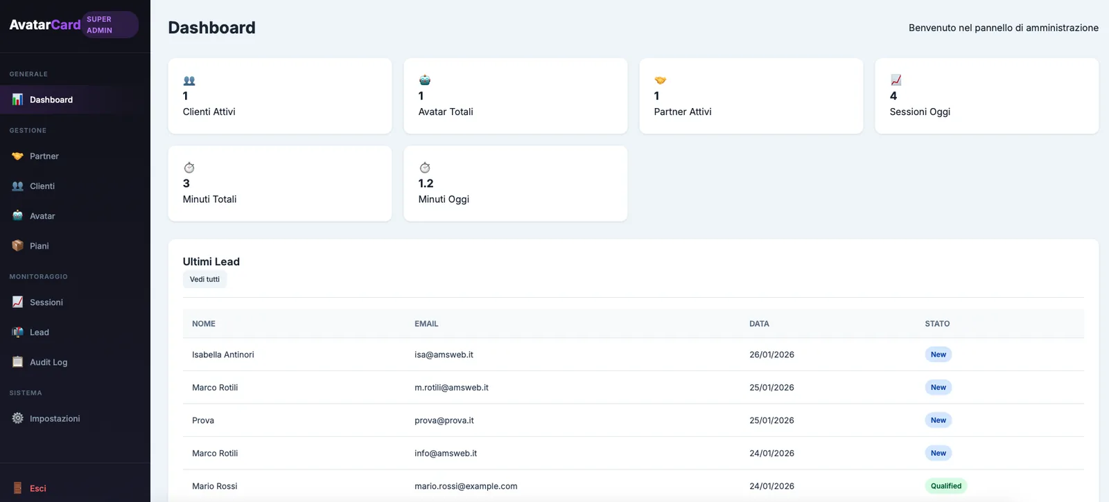 Pannello admin: gestione contenuti