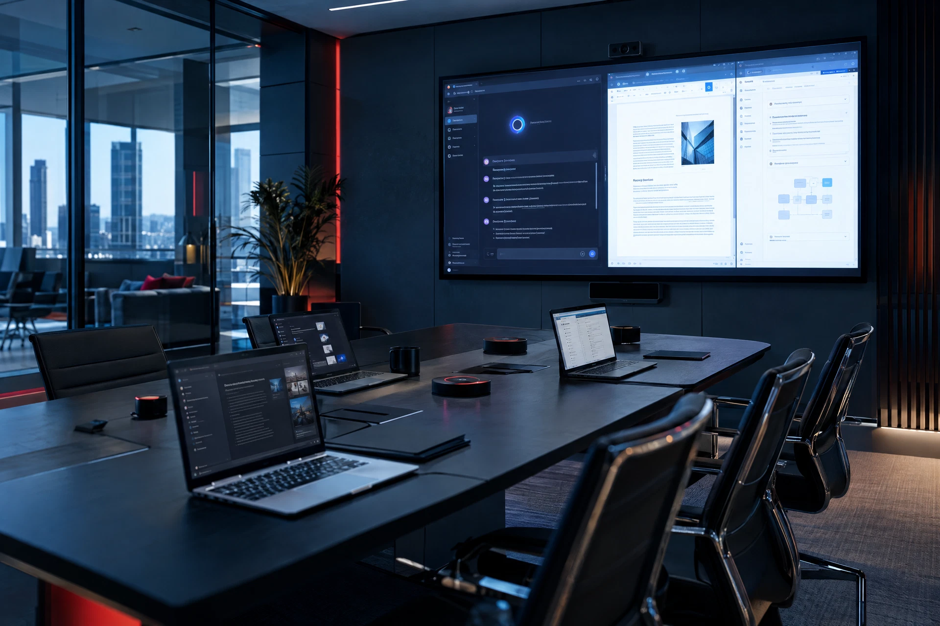 Ambiente professionale con workstation e strumenti AI applicati a documenti e attività aziendali