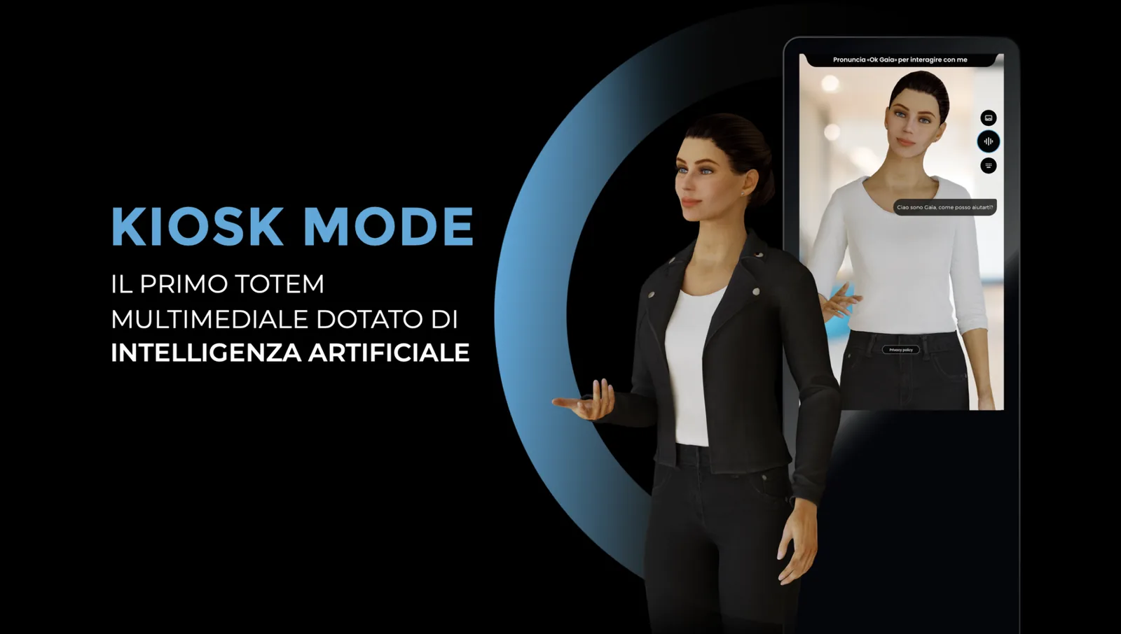Totem con intelligenza artificiale installato in un ambiente pubblico moderno