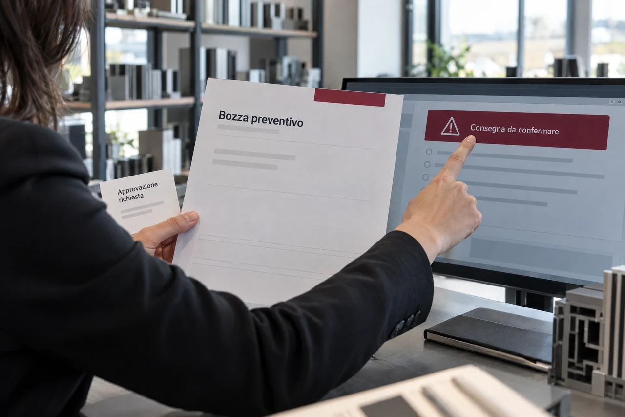 Commerciale ferma un preventivo in bozza perché la consegna indicata nel documento deve ancora essere confermata.